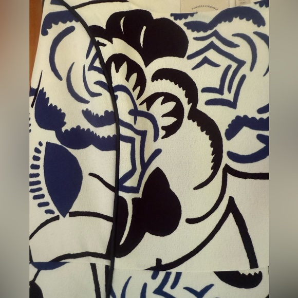 Anthropologie Blue and Black Vanessa Virginia Ink Blooms Floral Dress - Picture 3 of 5